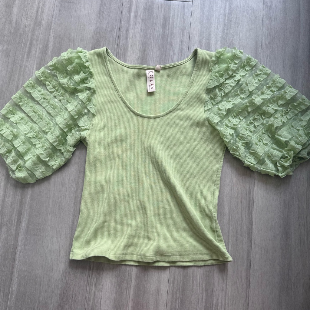 Anthropologie Dolan Green Ruffle Sleeve Top